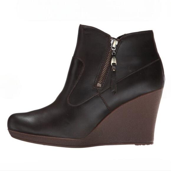UGG Meredith Brown Leather Sherpa Lined Wedge Ankle Boot Size 9.5 - Picture 13 of 14